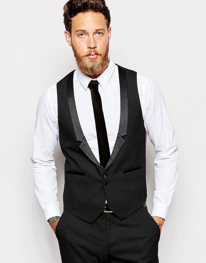 Asos Slim Vest In Polka Dot - Black