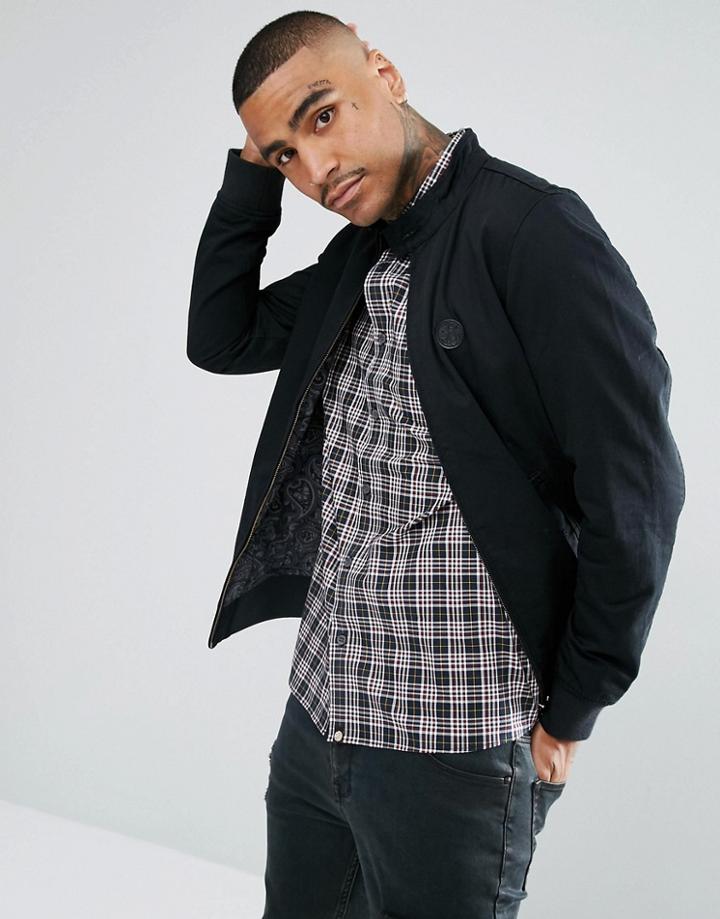 Pretty Green Cotton Harrington Jacket With Printed Paisley Lining In Black - Black