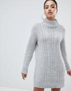 Ax Paris Cable Knit High Neck Sweater Dress-gray