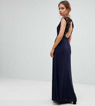 Elise Ryan Petite Maxi Dress With Cut Out Lace Back - Navy