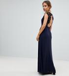 Elise Ryan Petite Maxi Dress With Cut Out Lace Back - Navy