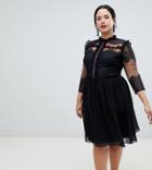 Chi Chi London Plus High Neck Midi Dress In Black - Black