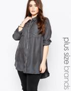 Brave Soul Plus Utility Longline Shirt - Charcoal
