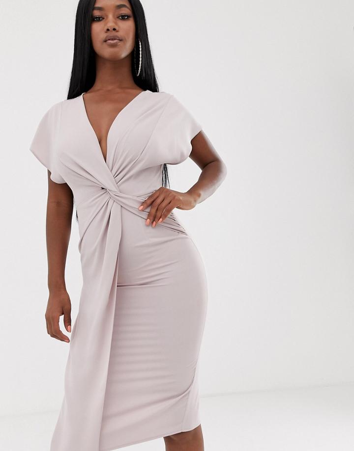 Asos Design Twist Midi Dress With Kimono Sleeve-pink