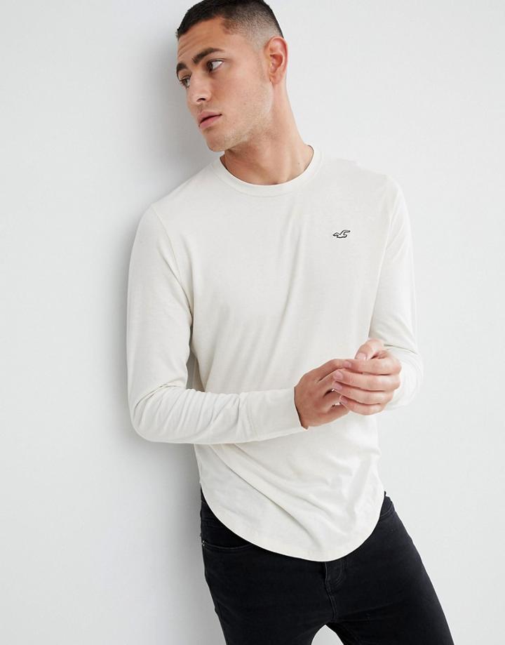 Hollister Seagull Logo Long Sleeve Top In Beige - Beige