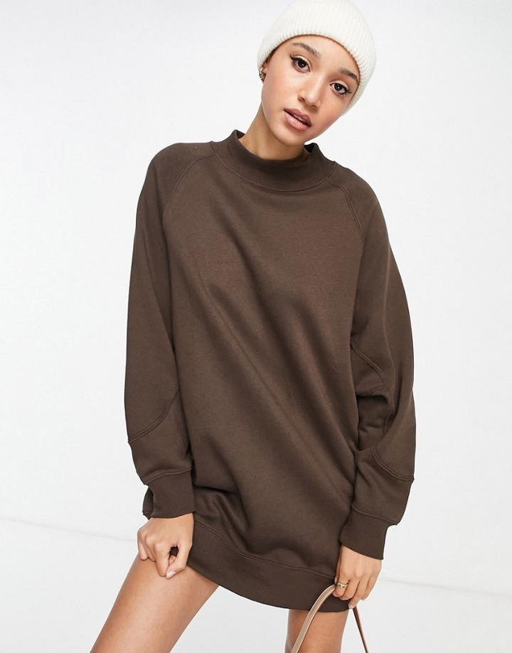 Pull & Bear Oversized Sweat Dress In Chocolate-brown
