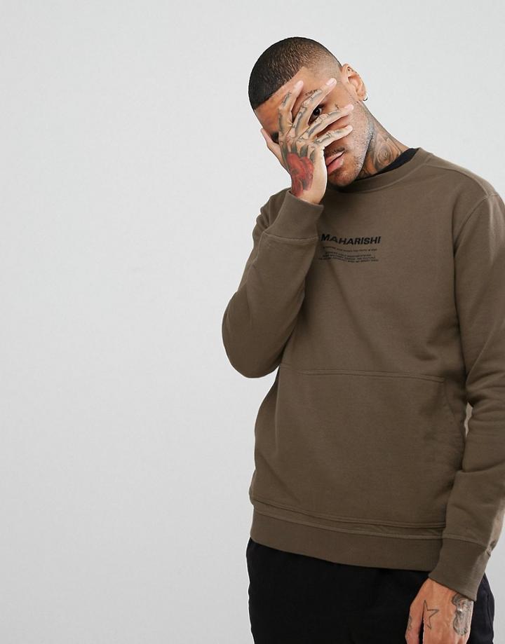 Maharishi Sweatshirt In Khaki With Logo - Green