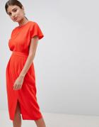 Asos Design Wrap Back Midi Pencil Dress-orange