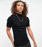 Asos Design Muscle Fit Knitted T-shirt With Turtle Neck In Black