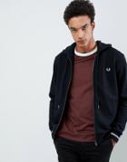 Fred Perry Hooded Zip Thru Sweat In Black - Black