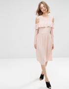 Asos Ruffle Front Cold Shoulder Dress - Pink
