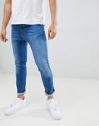River Island Skinny Jeans In Mid Wash Blue - Blue