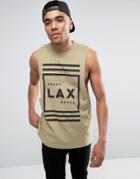 Asos Sleeveless T-shirt With Lax Print And Dropped Armhole - Green