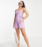 Asos Design Tall Double Cloth Tie Back Romper In Lilac-purple