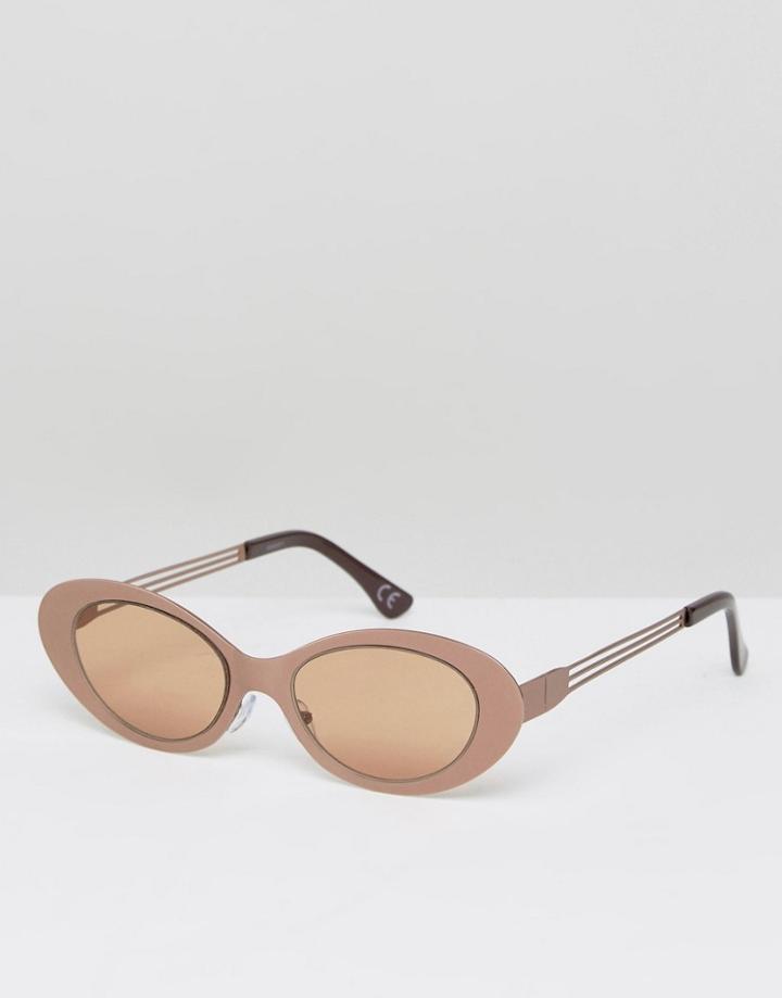 Asos Full Metal Oval Cat Eye Sunglasses - Brown