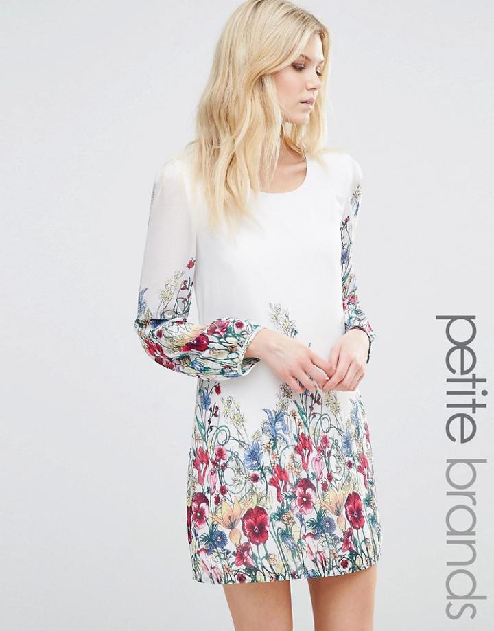 Yumi Petite Shift Dress In Garden Border Print - White