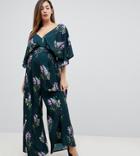 Asos Maternity Jumpsuit With Kimono Sleeve And Wide Leg In Print-multi