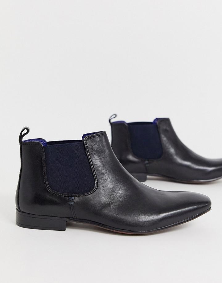 Silver Street Chelsea Boot With Contrast Gusset In Black Leather