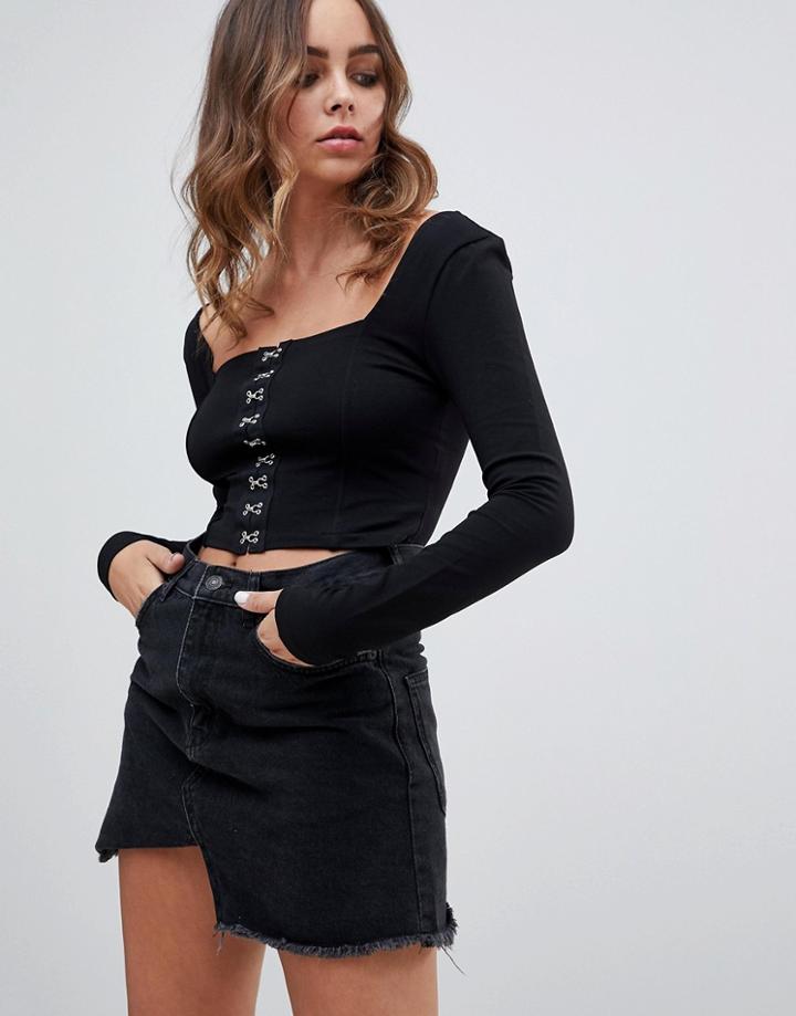 Asos Design Top With Hook And Eye Trim Detail-black