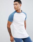 Asos Design Longline Muscle Raglan T-shirt With Contrast Sleeves With Curved Hem - Multi
