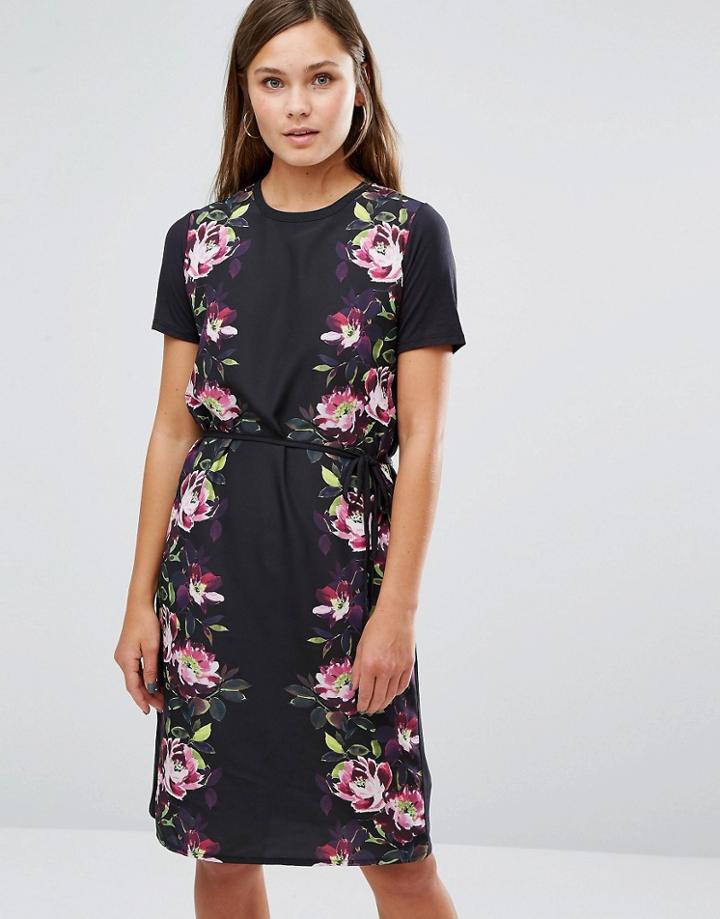 Oasis Floral Satin Tie Front Shift Dress - Multi