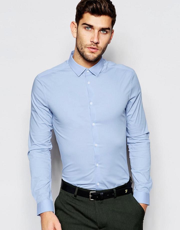 Asos Skinny Shirt With Long Sleeves In Blue - Blue