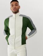 Asos Design Two-piece Track Jacket In Poly Tricot In Off White Color Block - White