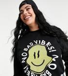 Asos Design Curve Oversized Sweatshirt With Happy Vibes Print In Black