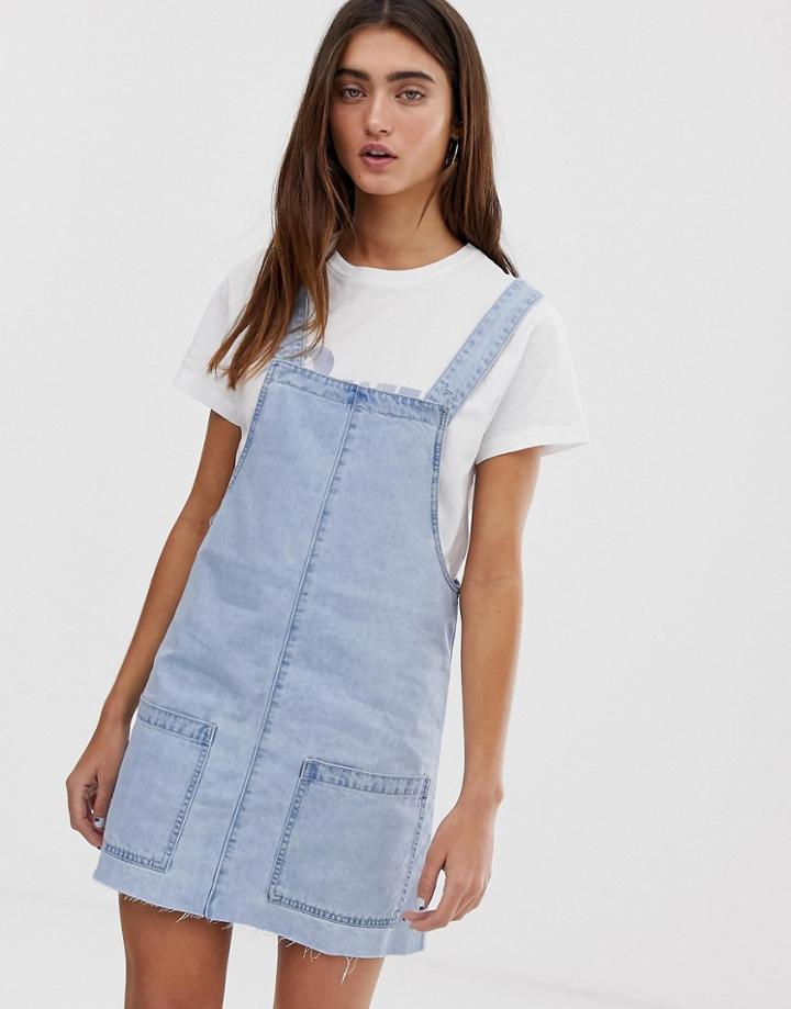 Pull & Bear Denim Pinny Dress In Light Blue - Blue