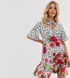 Blume Maternity Fluted Sleeve Midi Dress In Multi Floral