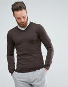 Asos Merino V-neck Sweater In Brown - Brown