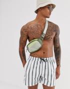 Asos Design Swim Shorts With Khaki Stripe Short Length-multi