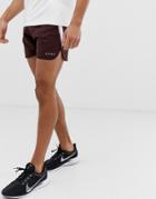 Asos 4505 Running Shorts With Side Stripe And Curve Hem In Burgundy And White - Red