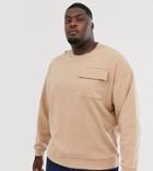 Asos Design Plus Oversized Sweatshirt With Utility Chest Pocket In Beige - Beige
