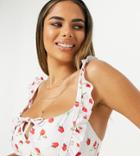 Peek & Beau Fuller Bust Exclusive Crop Bikini Top With Tie Detail In Red Rose Print-multi