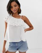 Asos Design One Shoulder Top In Broderie-white