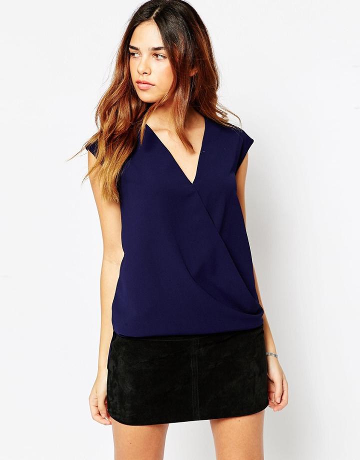 Asos Sleeveless Drape Wrap Blouse - Navy