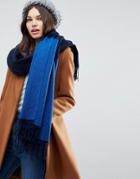 Asos Lambswool Colored Blocked Long Scarf - Navy
