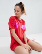 Asos Foil Heart Sleep Tee - Red