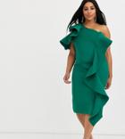 Lavish Alice Plus Cold Shoulder Scuba Midi Dress In Emerald Green