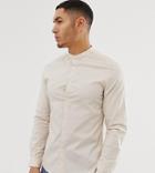 Asos Design Slim Fit Grandad Collar Shirt In Neutral Color - Brown