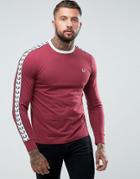 Fred Perry Slim Fit Sports Authentic Taped Long Sleeve T-shirt In Burgundy - Red