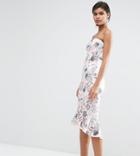 Asos Petite Pink And Gray Floral Bandeau Pephem Midi Dress - Pink