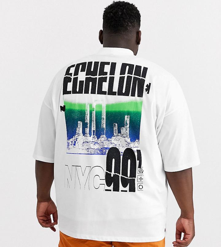 Asos Design Plus Oversized T-shirt With Chest Print And Large City Back Print-white