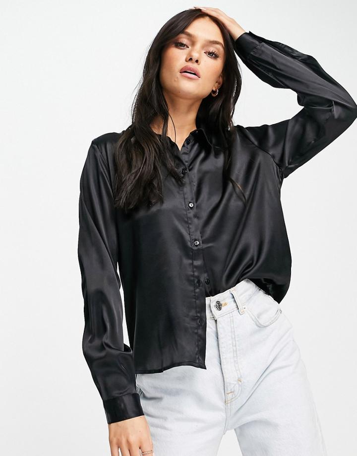 Jdy Recycled Blend Satin Shirt In Black