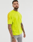 Asos Design Organic Cotton Oversized T-shirt In Neon With Sleeve Print-green