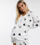 Asos Design Maternity Disney Mickey Mouse Shirt & Short Pyjama Set In 100% Modal-white