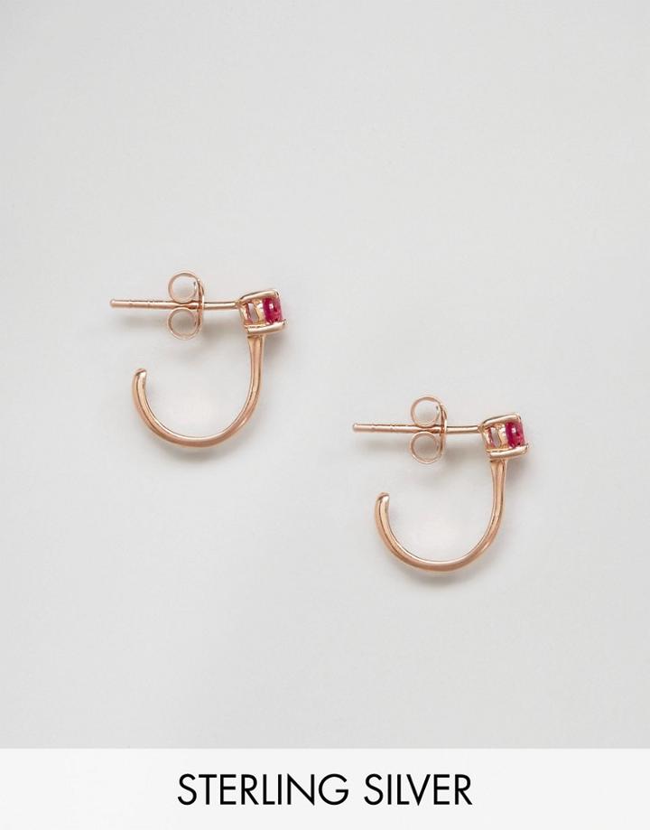 Asos Rose Gold Plated Sterling Silver 12mm Stone Open Hoop Earrings - Copper