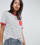 Asos Design Tall Stripe T-shirt With Contrast Pocket And Contrast Binding - Multi