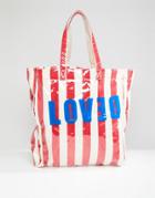Stradivarius Love And Stripe Beach Bag - Multi